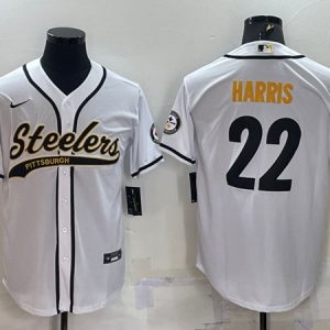 Men Pittsburgh Steelers #22 Najee Harris White With Patch Cool Base Stitched Baseball Jersey