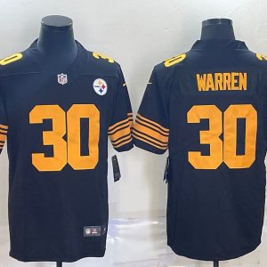 Men Pittsburgh Steelers #30 Jaylen Warren Black Color Rush Stitched Jersey