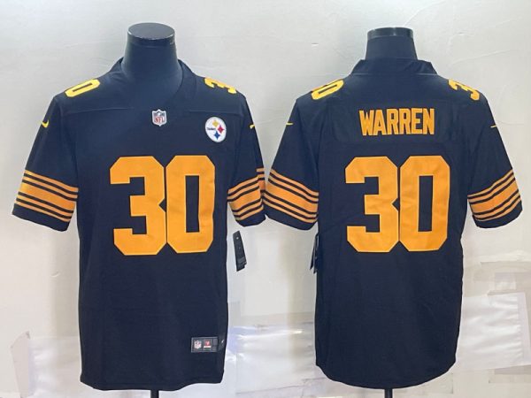 Men Pittsburgh Steelers #30 Jaylen Warren Black Color Rush Stitched Jersey