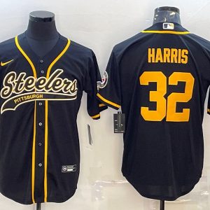 Men Pittsburgh Steelers #32 Franco Harris Black Gold With Patch Cool Base Stitched Baseball Jersey