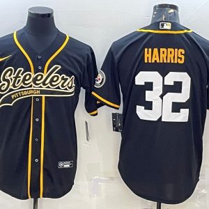 Men Pittsburgh Steelers #32 Franco Harris Black With Patch Cool Base Stitched Baseball Jersey