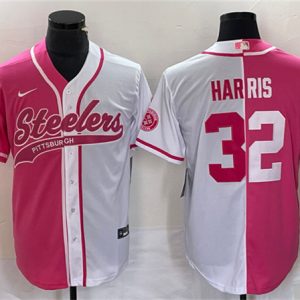 Men Pittsburgh Steelers #32 Franco Harris White Pink Split Cool Base Stitched Baseball Jersey