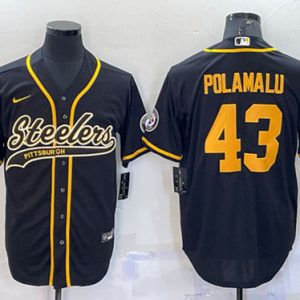 Men Pittsburgh Steelers #43 Troy Polamalu Black Gold With Patch Cool Base Stitched Baseball Jersey