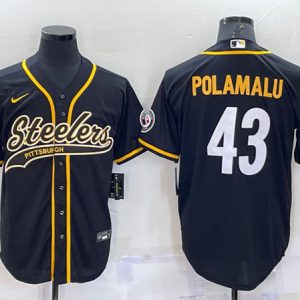 Men Pittsburgh Steelers #43 Troy Polamalu Black With Patch Cool Base Stitched Baseball Jersey