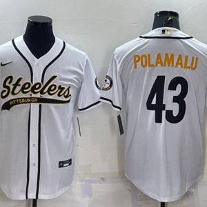 Men Pittsburgh Steelers #43 Troy Polamalu White With Patch Cool Base Stitched Baseball Jersey