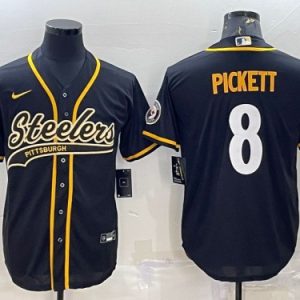 Men Pittsburgh Steelers #8 Kenny Pickett Black With Patch Cool Base Stitched Baseball Jersey