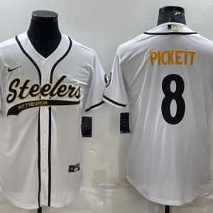 Men Pittsburgh Steelers #8 Kenny Pickett White With Patch Cool Base Stitched Baseball Jersey