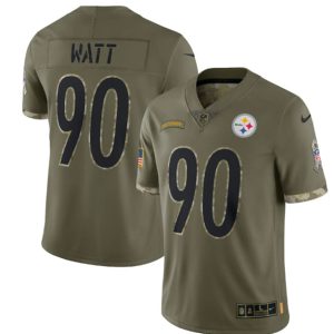 Men Pittsburgh Steelers #90 T. J. Watt 2022 Olive Salute To Service Limited Stitched Jersey