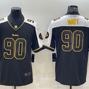 Men Pittsburgh Steelers #90 T. J. Watt Black Gold Thanksgiving Vapor Untouchable Limited Stitched Jersey