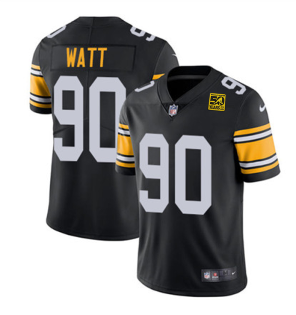 Men Pittsburgh Steelers #90 T.J. Watt Black 2023 50th Anniversary Vapor Untouchable Limited Jersey