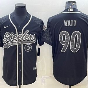 Men Pittsburgh Steelers #90 T.J. Watt Black Reflective With Patch Cool Base Stitched Baseball Jersey