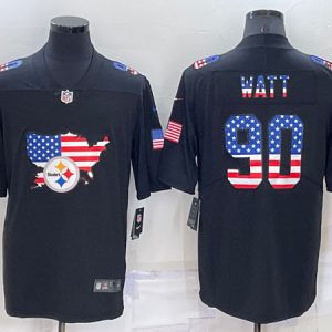 Men Pittsburgh Steelers #90 T.J. Watt Black USA Flag Limited Stitched Jersey