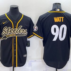 Men Pittsburgh Steelers #90 T.J. Watt Black With Patch Cool Base Stitched Baseball Jersey