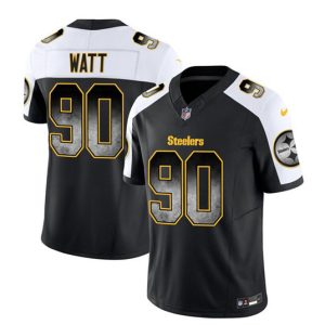 Men Pittsburgh Steelers #90 T.J. Watt Black/White 2023 F.U.S.E. Smoke Vapor Untouchable Limited Football Stitched Jersey