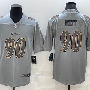 Men Pittsburgh Steelers #90 T.J. Watt Gray Atmosphere Fashion Stitched Jersey