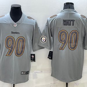 Men Pittsburgh Steelers #90 T.J. Watt Gray With Patch Atmosphere Fashion Stitched Jersey