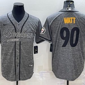 Men Pittsburgh Steelers #90 T.J. Watt Gray With Patch Cool Base Stitched Baseball Jersey