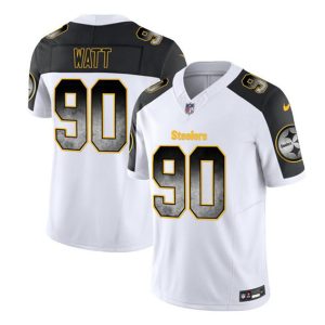 Men Pittsburgh Steelers #90 T.J. Watt White/Black 2023 F.U.S.E. Smoke Vapor Untouchable Limited Football Stitched Jersey