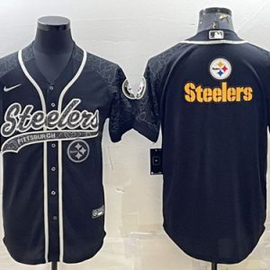 Men Pittsburgh Steelers Black Reflective Team Big Logo With Patch Cool Base Stitched Baseball Jersey