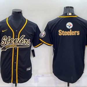 Men Pittsburgh Steelers Black Team Big Logo With Patch Cool Base Stitched Baseball Jersey