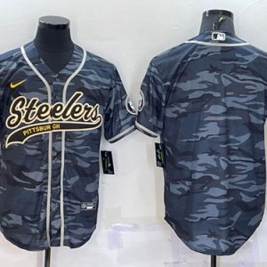 Men Pittsburgh Steelers Blank Gray Camo With Patch Cool Base Stitched Baseball Jersey