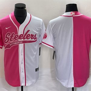 Men Pittsburgh Steelers Blank White Pink Split Cool Base Stitched Baseball Jersey