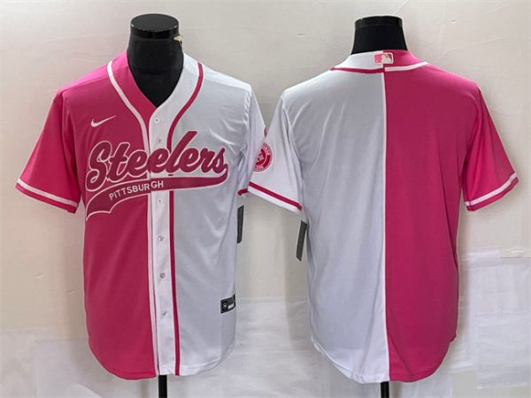 Men Pittsburgh Steelers Blank White Pink Split Cool Base Stitched Baseball Jersey