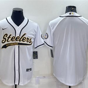 Men Pittsburgh Steelers Blank White With Patch Cool Base Stitched Baseball Jersey