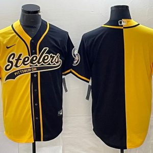 Men Pittsburgh Steelers Blank Yellow Black Split Cool Base Stitched Baseball Jersey