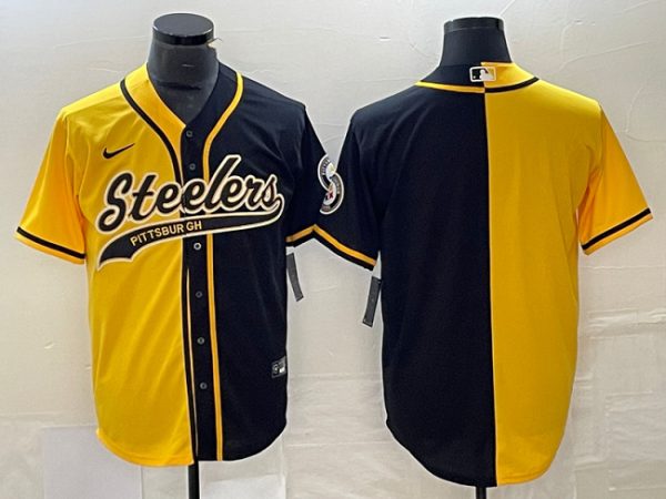 Men Pittsburgh Steelers Blank Yellow Black Split Cool Base Stitched Baseball Jersey