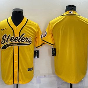 Men Pittsburgh Steelers Blank Yellow With Patch Cool Base Stitched Baseball Jersey