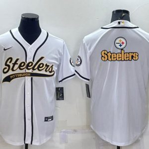 Men Pittsburgh Steelers White Team Big Logo With Patch Cool Base Stitched Baseball Jersey