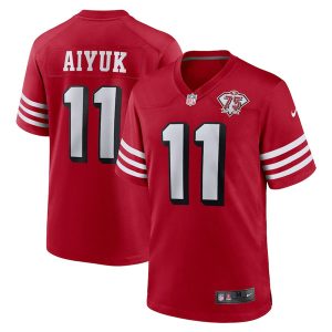 Men San Francisco 49ers #11 Brandon Aiyuk 2021 Scarlet 75th Anniversary Alternate Football Stitched Game Jersey