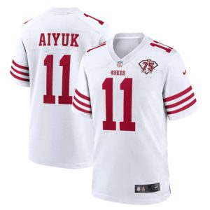 Men San Francisco 49ers #11 Brandon Aiyuk 2022 New White With 75th anniverseray patch Stitched Game Jersey