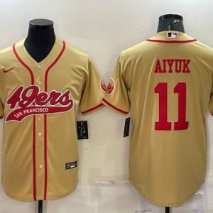 Men San Francisco 49ers #11 Brandon Aiyuk Gold With Patch Cool Base Stitched Baseball Jersey