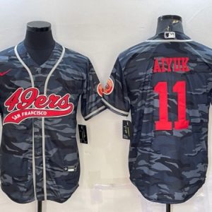 Men San Francisco 49ers #11 Brandon Aiyuk Grey Red Camo With Patch Cool Base Stitched Baseball Jersey