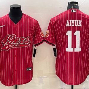 Men San Francisco 49ers #11 Brandon Aiyuk Red With Patch Cool Base Stitched Baseball Jersey