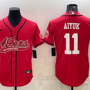 Men San Francisco 49ers #11 Brandon Aiyuk Red With Patch Cool Base Stitched Baseball Jersey