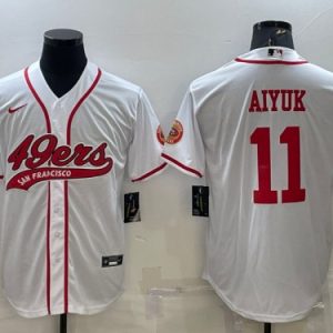 Men San Francisco 49ers #11 Brandon Aiyuk White With Patch Cool Base Stitched Baseball Jersey