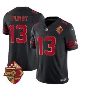 Men San Francisco 49ers #13 Brock Purdy Black 2023 F.U.S.E. 50th Patch Throwback Football Stitched Jersey