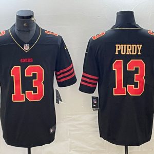 Men San Francisco 49ers #13 Brock Purdy Black Gold Stitched Jersey