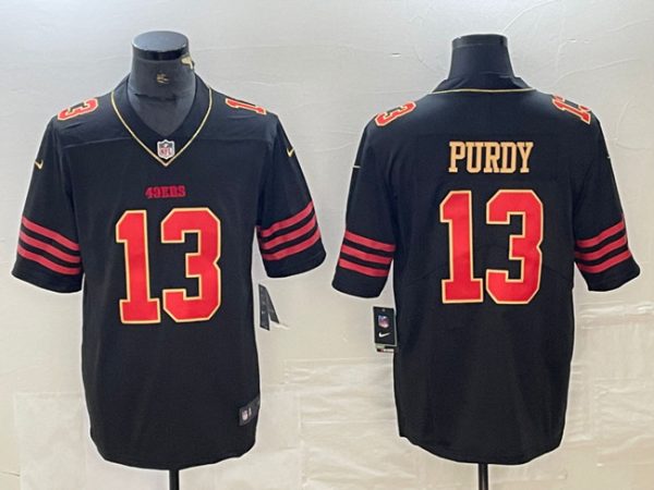 Men San Francisco 49ers #13 Brock Purdy Black Gold Stitched Jersey