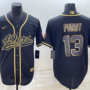 Men San Francisco 49ers #13 Brock Purdy Black Gold With Patch Cool Base Stitched Baseball Jersey