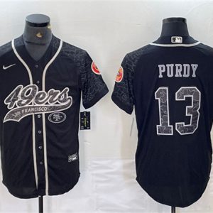 Men San Francisco 49ers #13 Brock Purdy Black Reflective With Patch Cool Base Stitched Baseball Jersey