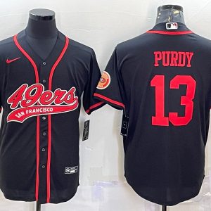 Men San Francisco 49ers #13 Brock Purdy Black With Patch Cool Base Stitched Baseball Jersey