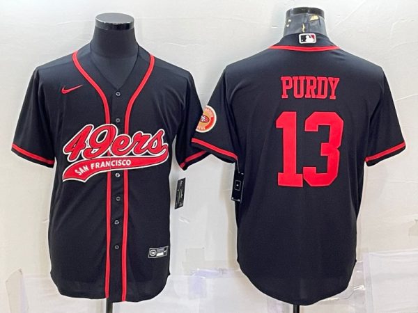 Men San Francisco 49ers #13 Brock Purdy Black With Patch Cool Base Stitched Baseball Jersey