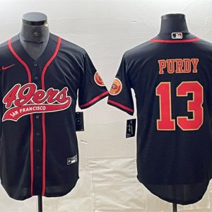 Men San Francisco 49ers #13 Brock Purdy Black With Patch Cool Base Stitched Baseball Jersey