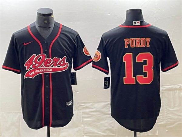 Men San Francisco 49ers #13 Brock Purdy Black With Patch Cool Base Stitched Baseball Jersey