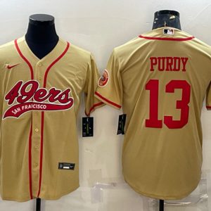 Men San Francisco 49ers #13 Brock Purdy Gold With Patch Cool Base Stitched Baseball Jersey