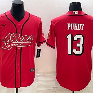 Men San Francisco 49ers #13 Brock Purdy New Red With Patch Cool Base Stitched Baseball Jersey